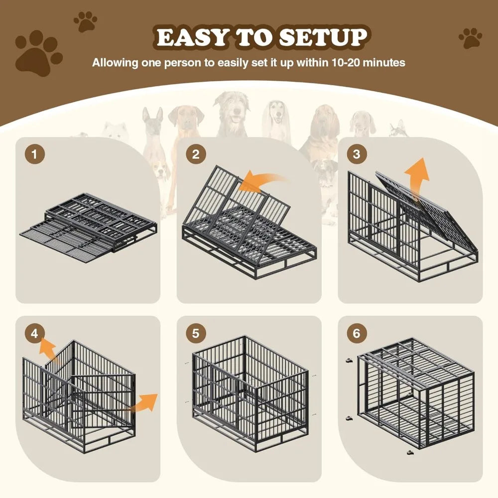 Dog Crate with Removable Tray, 37/42/46 Inch Indestructible and Escape Proof Steel Dog Cage Kennel for High Anxiety Dogs