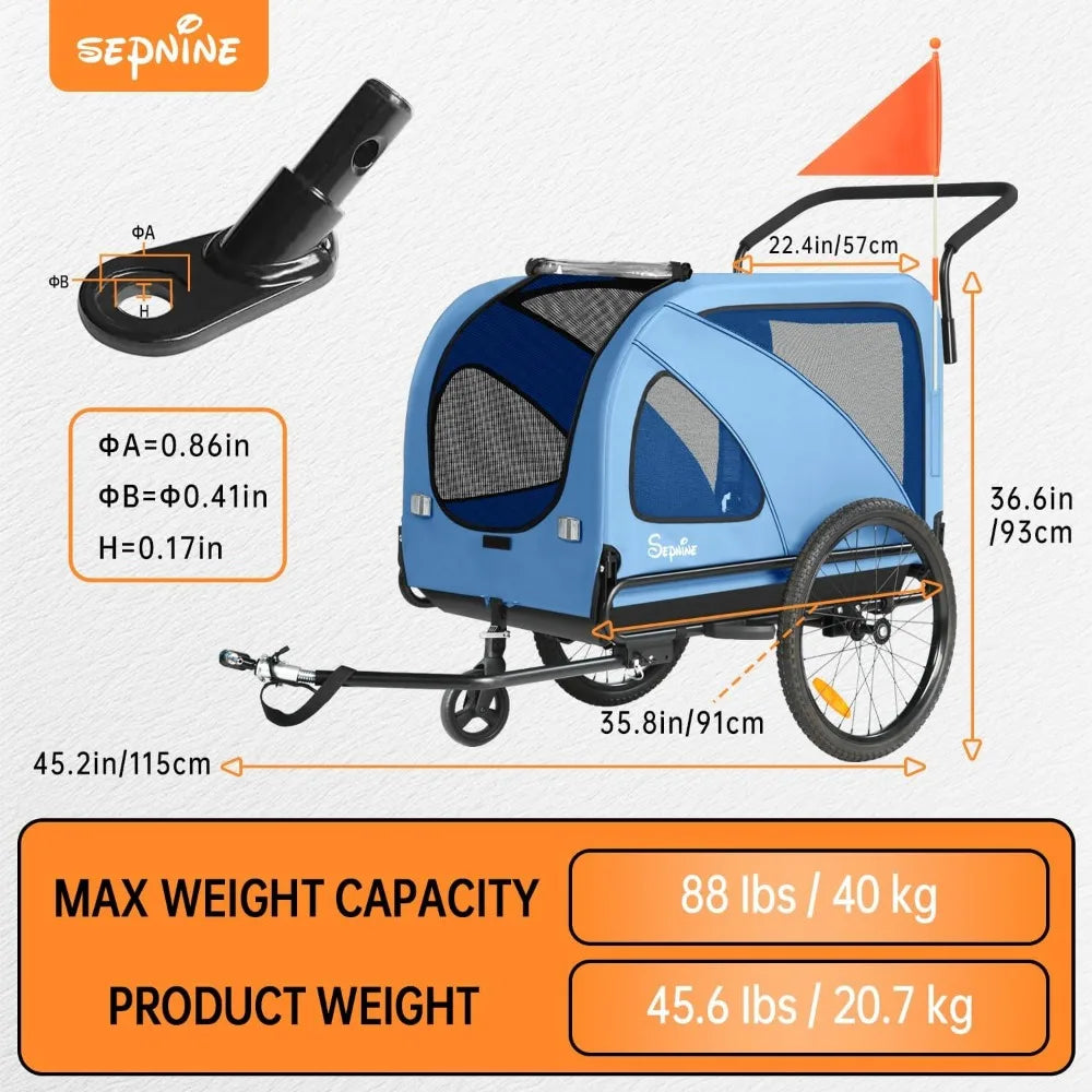 Dog Bike Trailer, Supports up to 88 lbs, 2-in-1 Pet Stroller Cart Bicycle Carrier, Easy Folding Cart Frame with Quick Release W