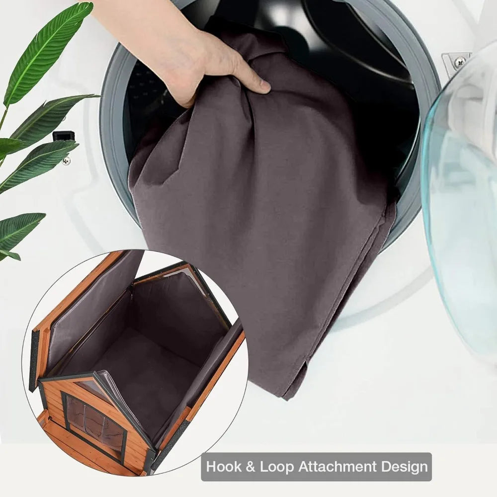 Dog House with Insulated Liner Outdoor Indoor All-Around Iron Frame Design Dog House with Porch&Raised Feet for Small Medium Lar