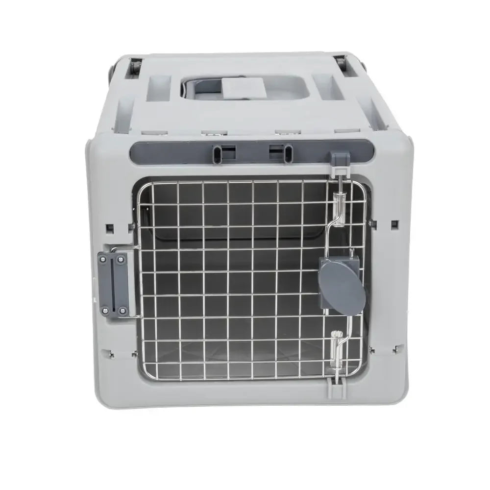 Portable Dog Kennel Collapsible Plastic Small 19" Lightweight Durable Ventilated Gray