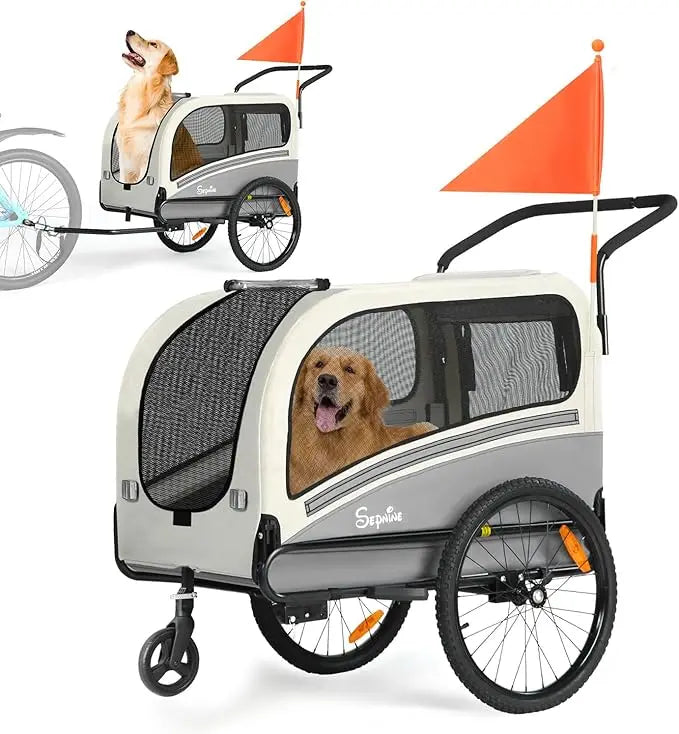 Dog Bike Trailer, Supports up to 88 lbs, 2-in-1 Pet Stroller Cart Bicycle Carrier, Easy Folding Cart Frame with Quick Release W