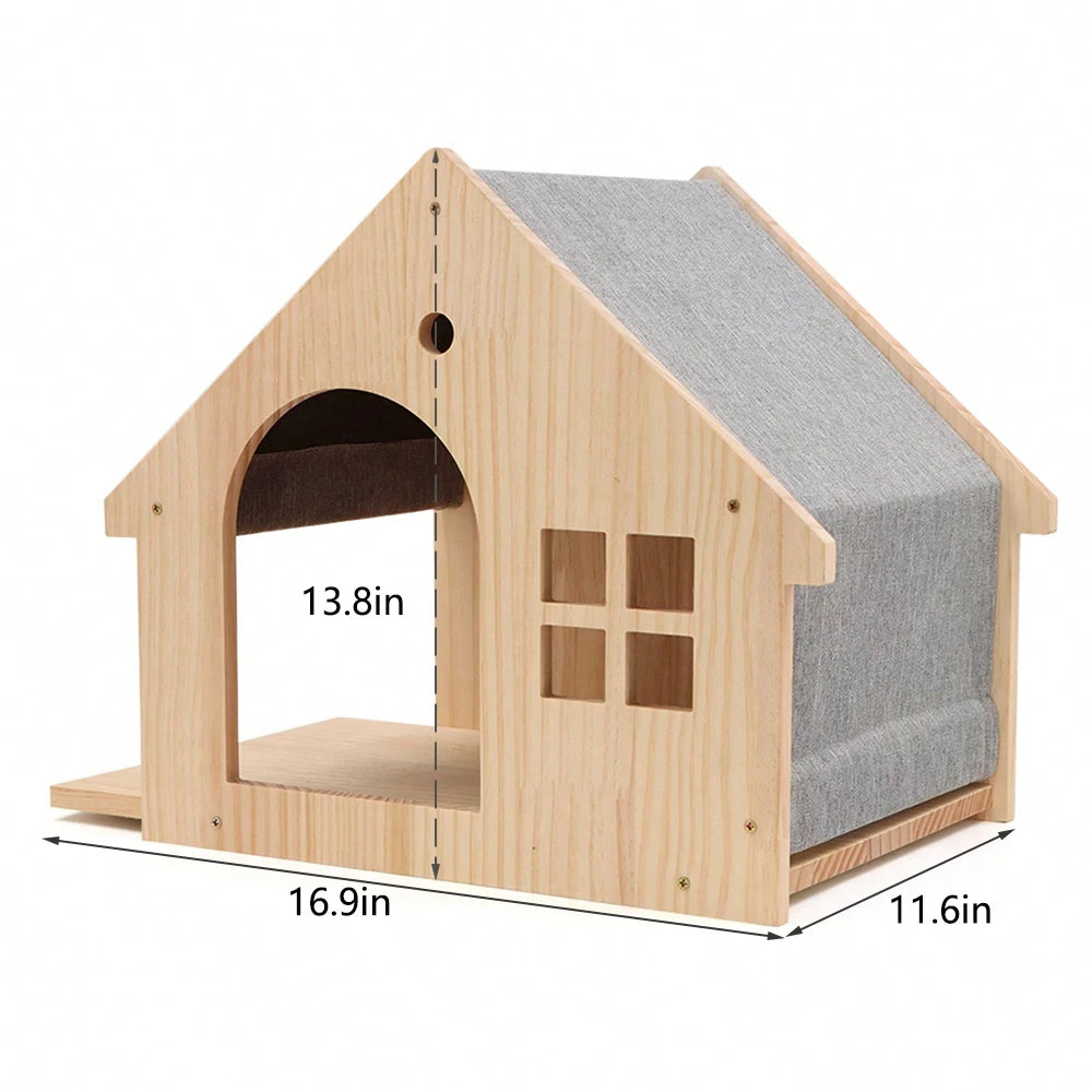 1pc Wall Mounted Cat Condo Villa Wooden Cats Climbing Floating Shelf Kitten House Wall Furniture for Sleeping and Resting