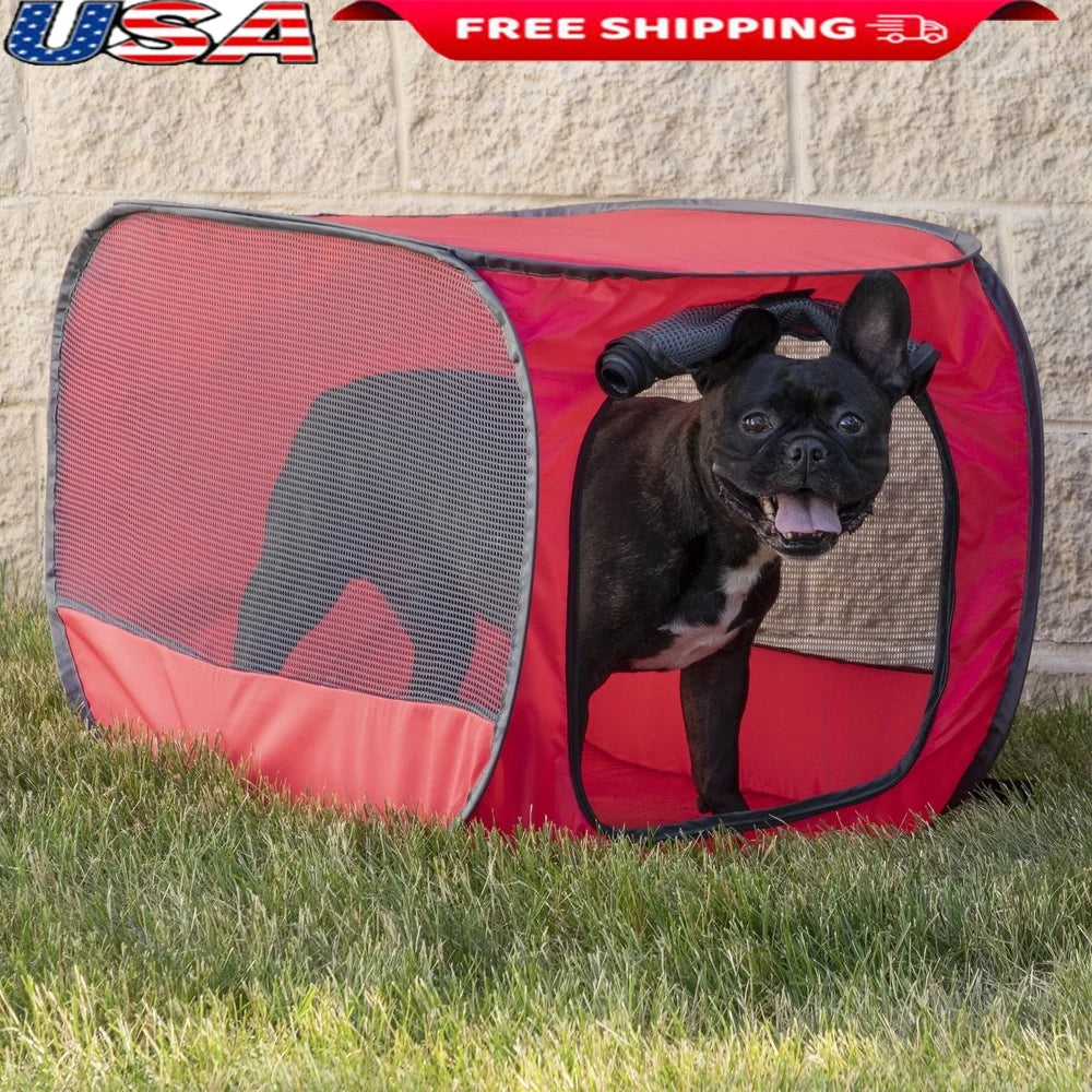 Soft-Sided Pop Up Mesh Dog Kennel Portable Collapsible Indoor Outdoor Travel Dog House Zipper Door Easy Storage Cozy Safety