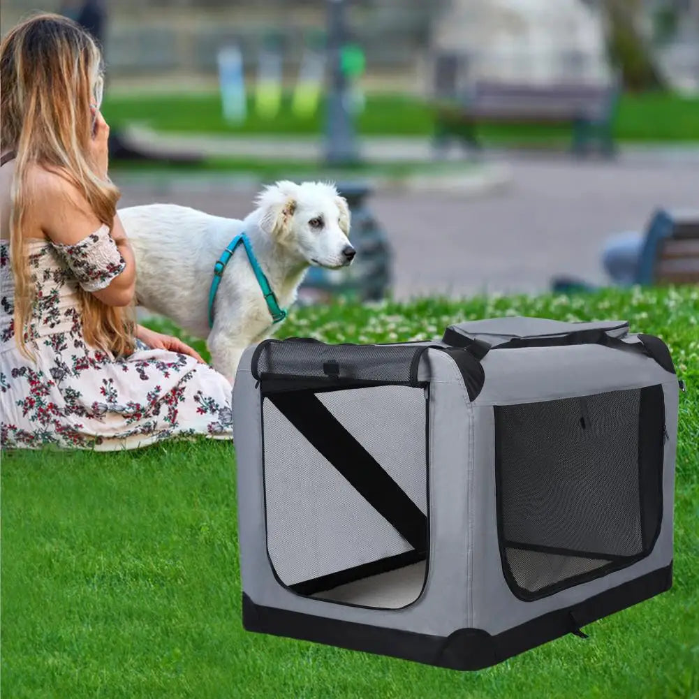 Folding Pet Crate with Breathable Mesh Door Window, Portable Indoor Outdoor Travel Collapsible Pet Cage, Large Capacity Medium L