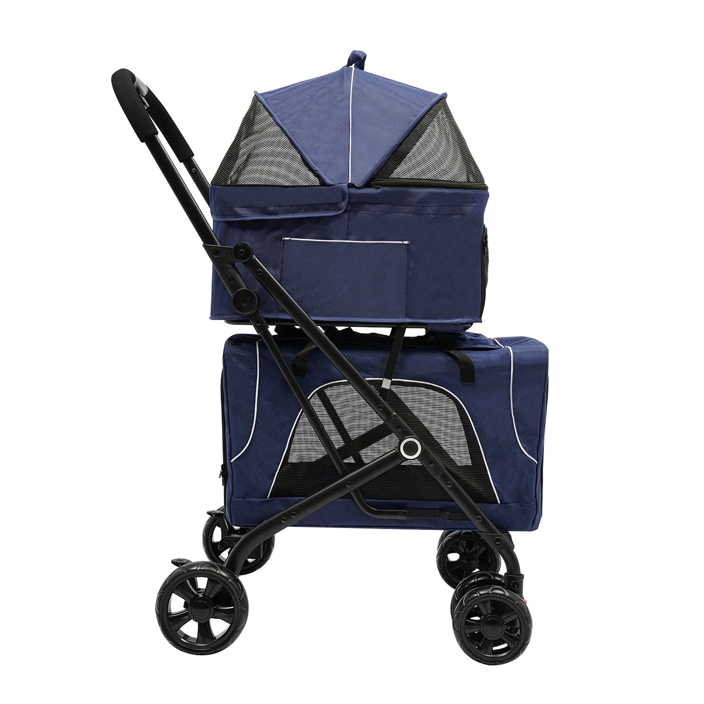 Foldable Pet Stroller Dog Travel Stroller Double Dog Cat Carrying Cart with Storage Basket for Travel Camping