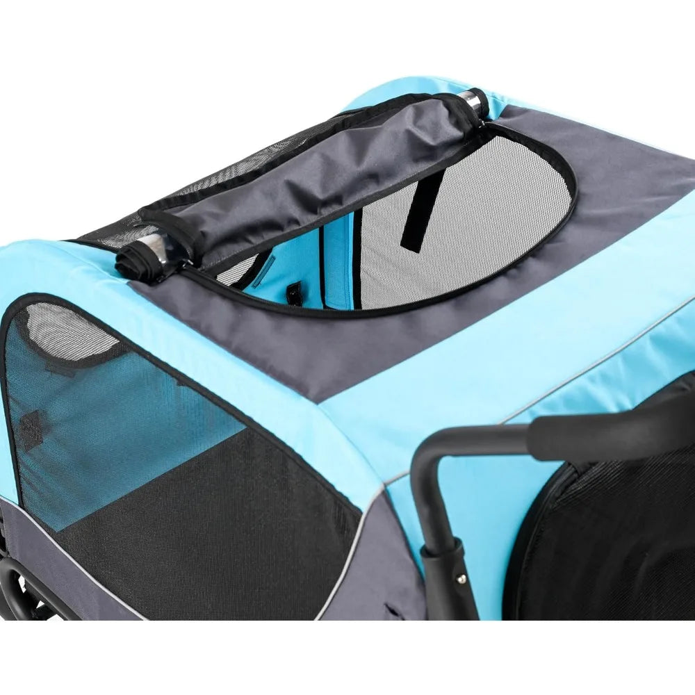2-in-1 Pet Bike Trailer & Large Foldable Dog Stroller Pet Cart Carrier, Blue, 80 Lbs Capacity, Dog-Friendly Designs, Easy Foldi
