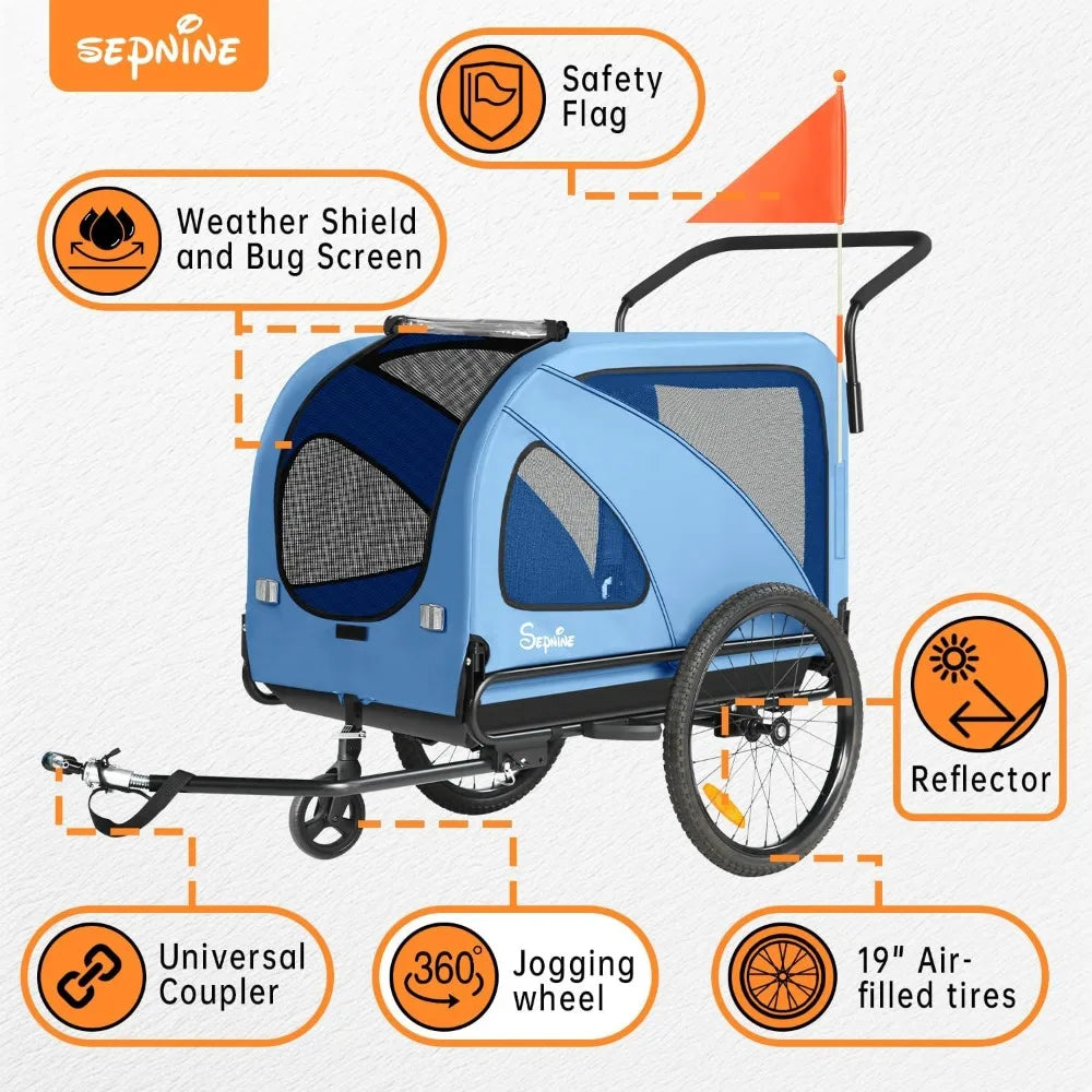 Dog Bike Trailer, Supports up to 88 lbs, 2-in-1 Pet Stroller Cart Bicycle Carrier, Easy Folding Cart Frame with Quick Release W
