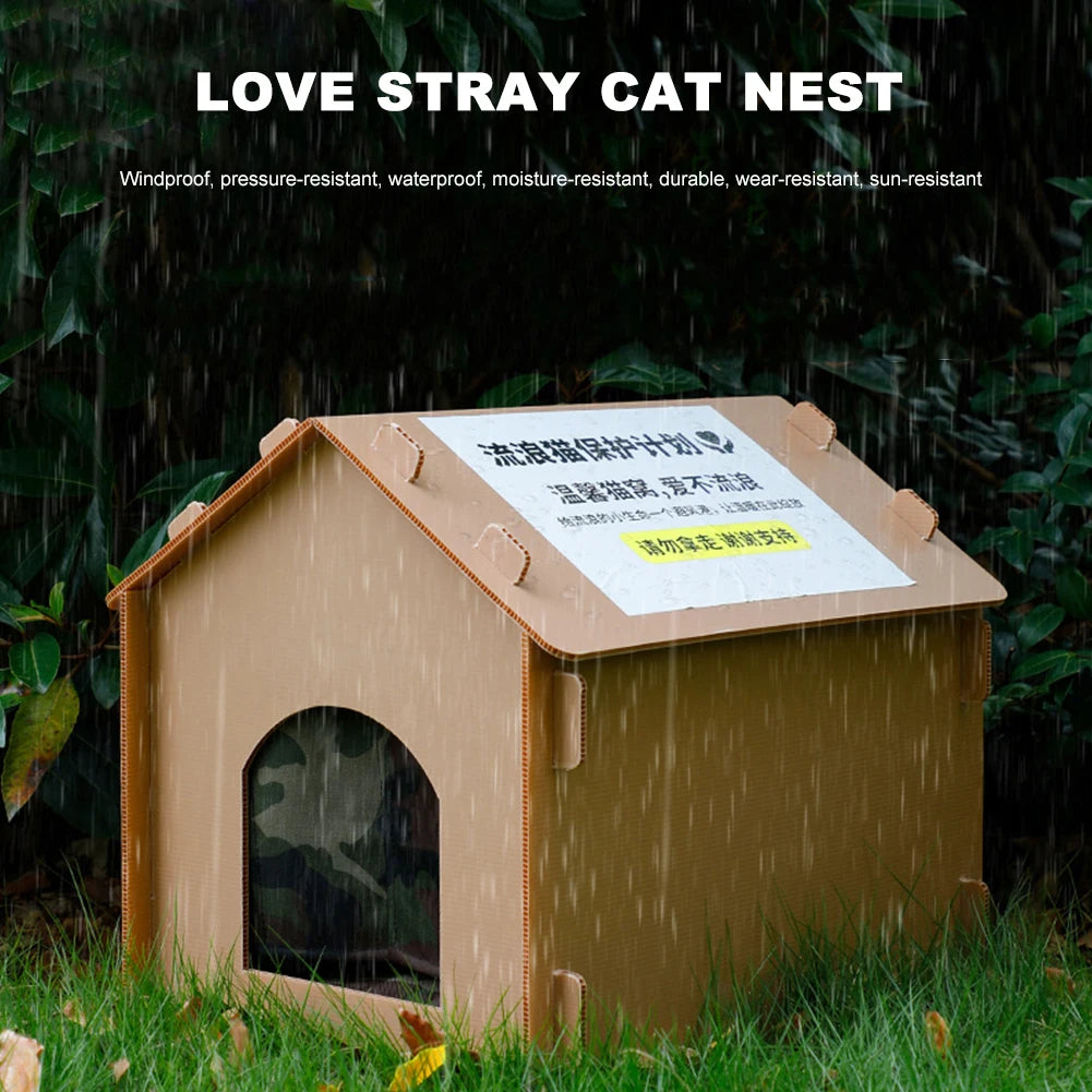 Outside Cat House Waterproof Warm Cat Shelter Foldable Cat Outdoor House Collapsible Insulated Pet House for Indoor Outdoor Use