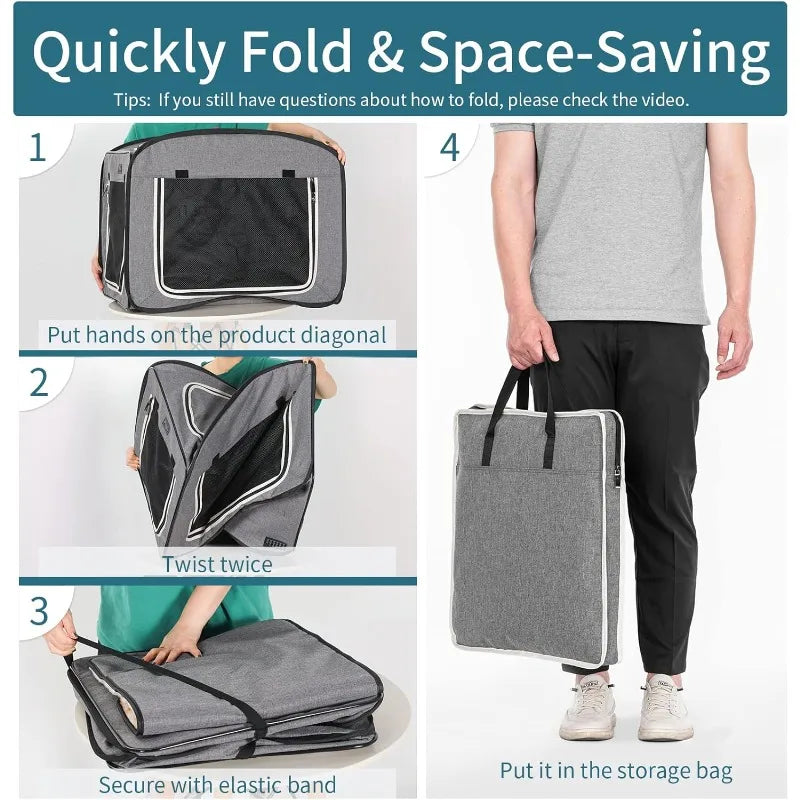 Petsfit Pop Up Dog Crate, Collapsible Dog Kennel,Lightweight&Portable Pet Cage for Medium Large Dogs,Included Soft Mat,GreyLarge