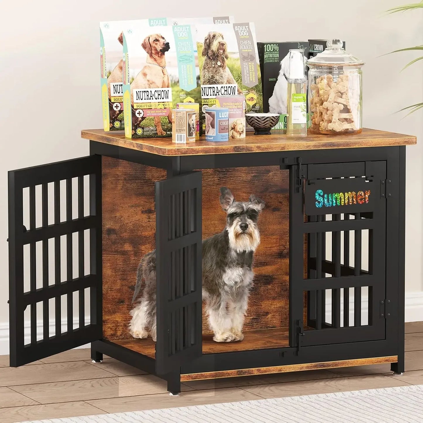 48"/42"/33" Dog Crate Furniture with Name Tag, Heavy Duty Kennel Indoor for Large Dogs, Escape-Proof