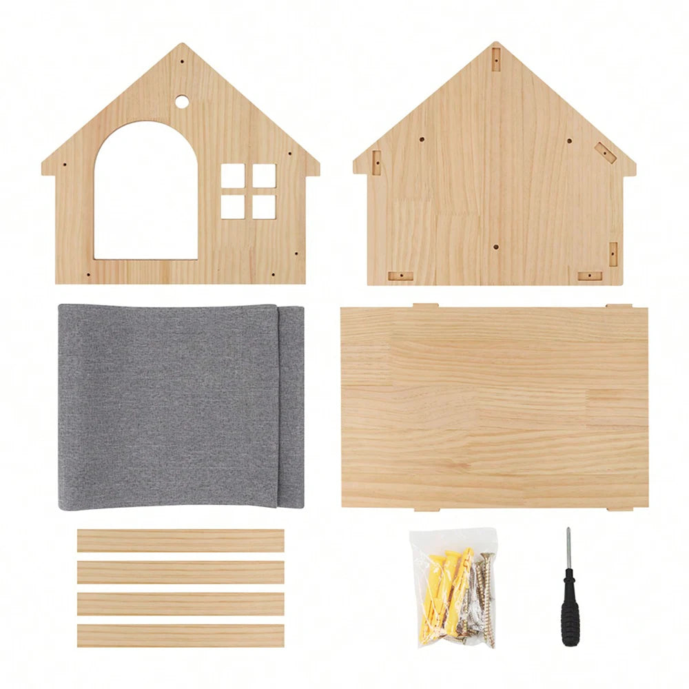 1pc Wall Mounted Cat Condo Villa Wooden Cats Climbing Floating Shelf Kitten House Wall Furniture for Sleeping and Resting