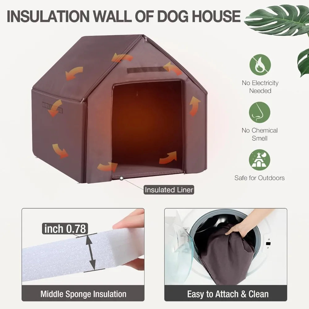 Dog House with Insulated Liner Outdoor Indoor All-Around Iron Frame Design Dog House with Porch&Raised Feet for Small Medium Lar