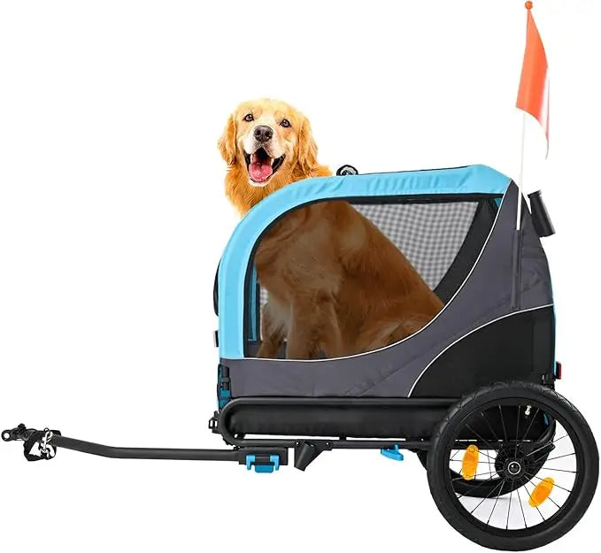 2-in-1 Pet Bike Trailer & Large Foldable Dog Stroller Pet Cart Carrier, Blue, 80 Lbs Capacity, Dog-Friendly Designs, Easy Foldi