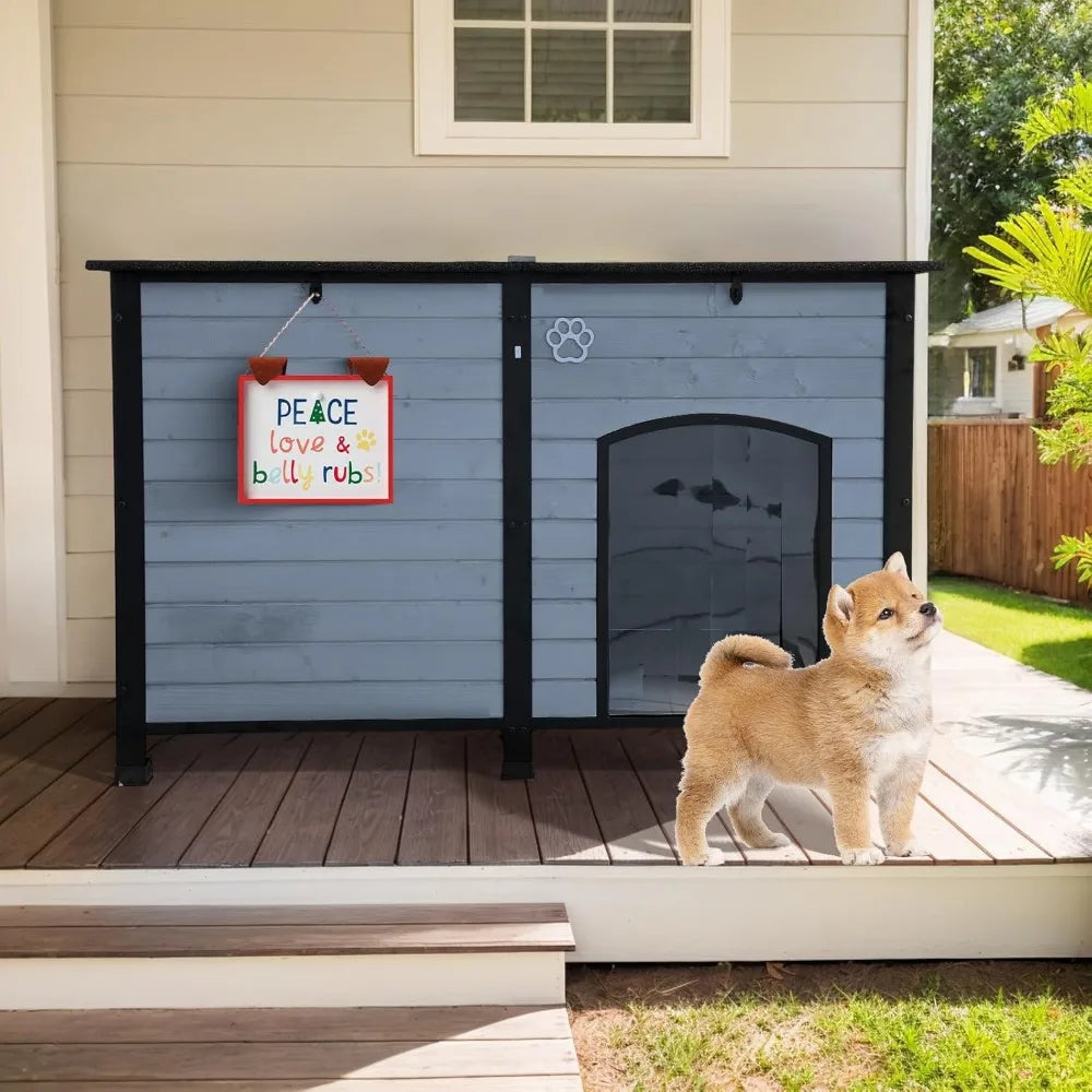 Outdoor Dog House, Indoor Outdoor Doghouse Puppy Shelter Dog House with Iron Frame,Anti-Bite Design Dog Home for Small Medium So