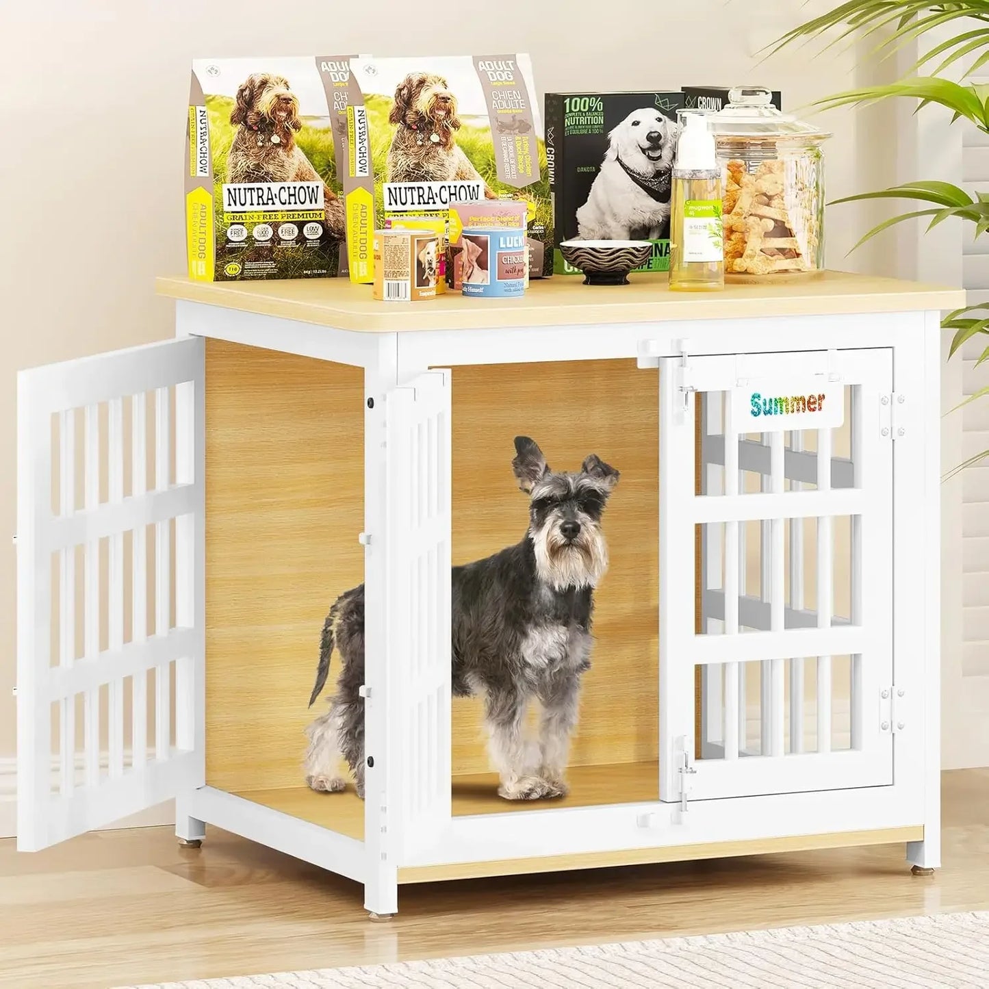 48"/42"/33" Dog Crate Furniture with Name Tag, Heavy Duty Kennel Indoor for Large Dogs, Escape-Proof