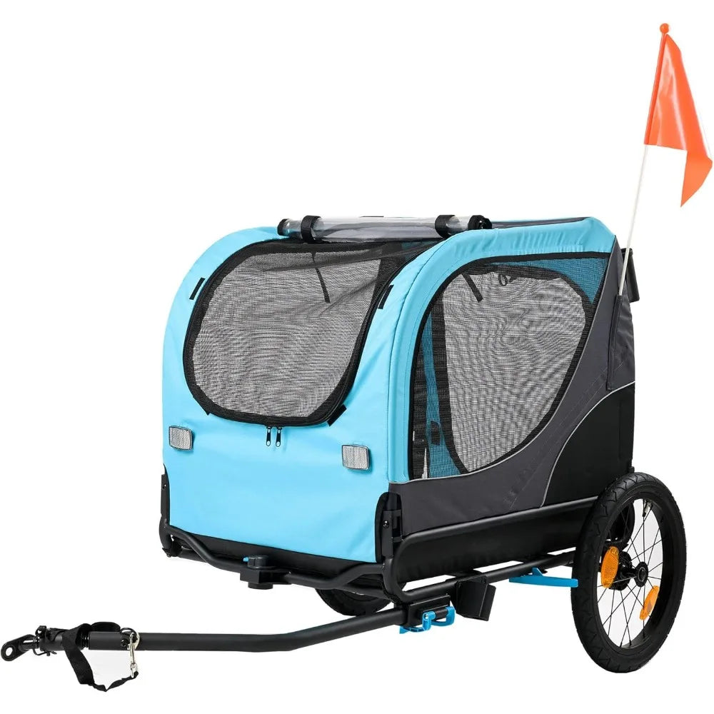 2-in-1 Pet Bike Trailer & Large Foldable Dog Stroller Pet Cart Carrier, Blue, 80 Lbs Capacity, Dog-Friendly Designs, Easy Foldi