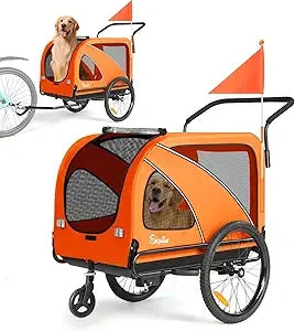 Dog Bike Trailer, Supports up to 88 lbs, 2-in-1 Pet Stroller Cart Bicycle Carrier, Easy Folding Cart Frame with Quick Release W