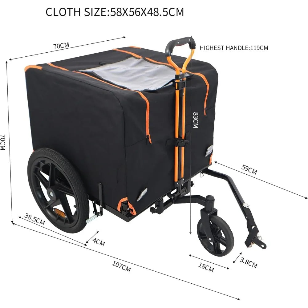Foldable Pet Jogging Stroller Dog Carriers Bicycle Trailer Pet Dog Cat Bike Trailer Orange and Black - Ideal for Small Pets