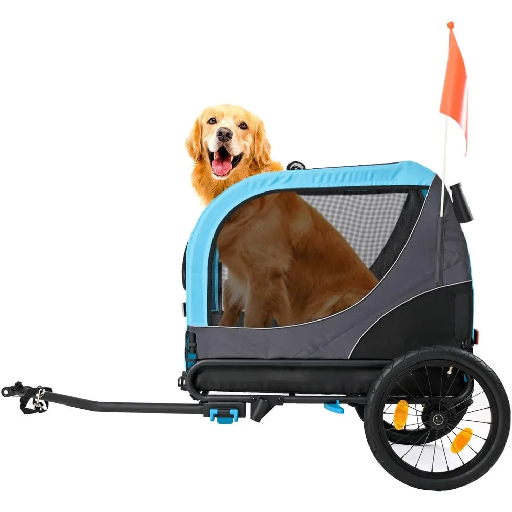 2-in-1 Pet Bike Trailer & Large Foldable Dog Stroller Pet Cart Carrier, Blue, 80 Lbs Capacity, Dog-Friendly Designs, Easy Foldi