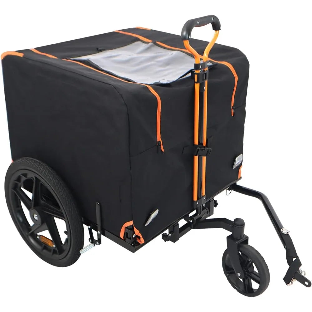 Foldable Pet Jogging Stroller Dog Carriers Bicycle Trailer Pet Dog Cat Bike Trailer Orange and Black - Ideal for Small Pets