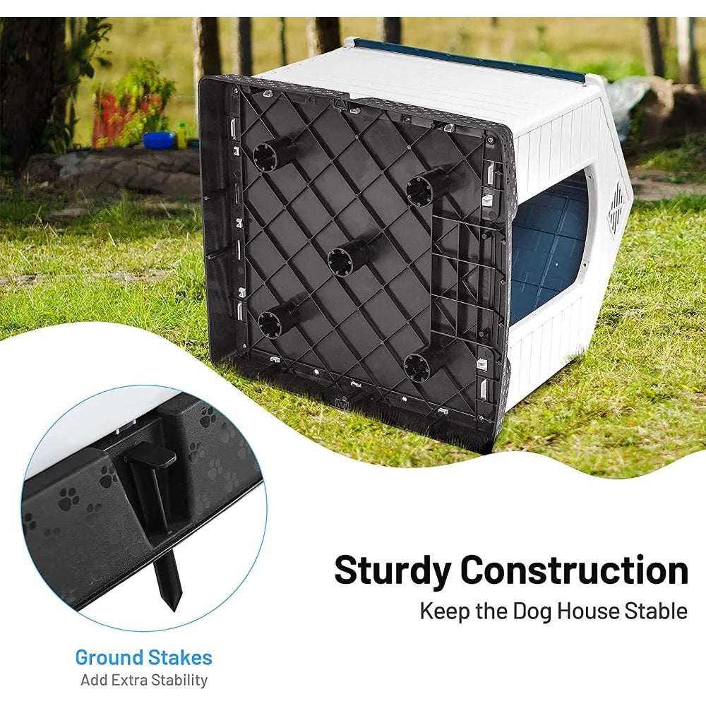 Large Dog House Outdoor for Large Dogs, Plastic 34 Inches Dog House with Sturdy Kennel, Air Vents & Elevated Floor