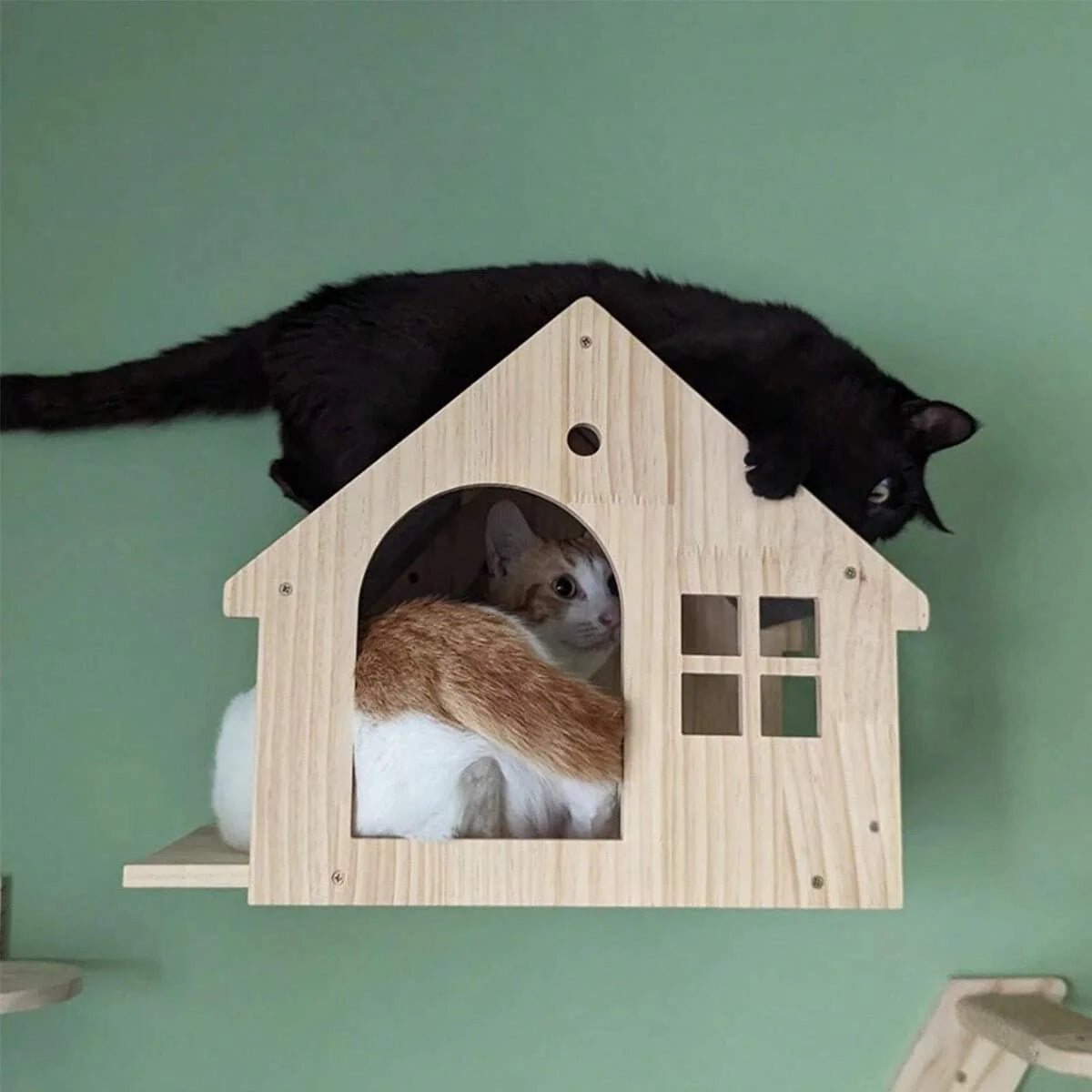 1pc Wall Mounted Cat Condo Villa Wooden Cats Climbing Floating Shelf Kitten House Wall Furniture for Sleeping and Resting