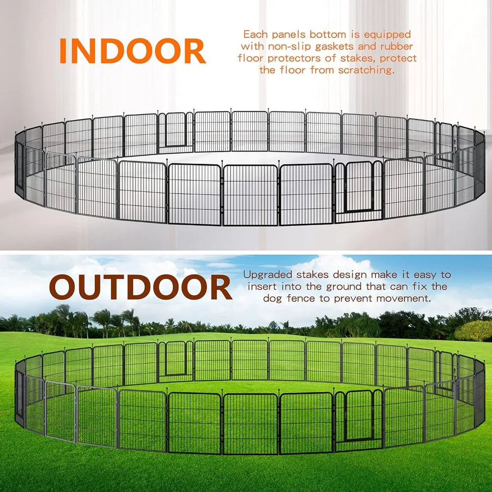 Dog Playpen,32 Inch Height in Heavy Duty,Folding Indoor Outdoor Dog Exercise Fence, Portable Pet Playpen with Door