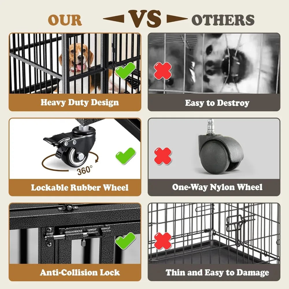 Dog Crate with Removable Tray, 37/42/46 Inch Indestructible and Escape Proof Steel Dog Cage Kennel for High Anxiety Dogs