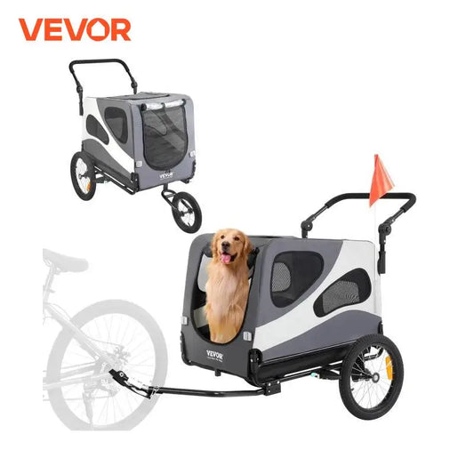 SucceBuy 100lbs Dog Bike Trailer 2-in-1 Pet Stroller Bicycle Carrier Folding Cart Frame with Wheels Reflectors Flag for Dogs