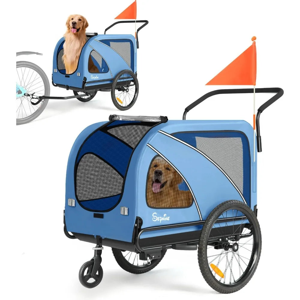 Dog Bike Trailer, Supports up to 88 lbs, 2-in-1 Pet Stroller Cart Bicycle Carrier, Easy Folding Cart Frame with Quick Release W