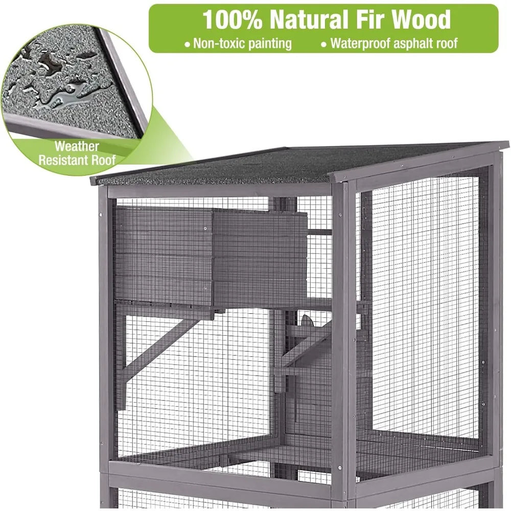 Cat House Outdoor Cage Cat Enclosure on Wheels,Large Wooden Kitty Catio with Resting Box,PVC Layer