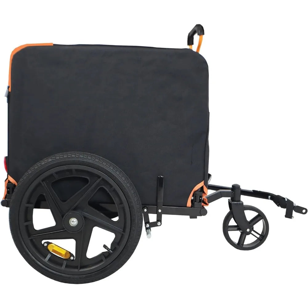 Foldable Pet Jogging Stroller Dog Carriers Bicycle Trailer Pet Dog Cat Bike Trailer Orange and Black - Ideal for Small Pets