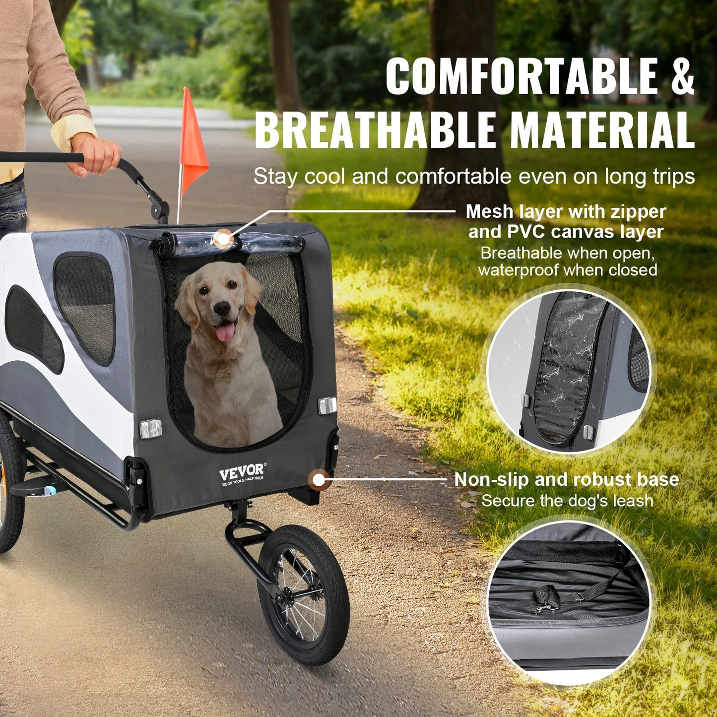 SucceBuy 100lbs Dog Bike Trailer 2-in-1 Pet Stroller Bicycle Carrier Folding Cart Frame with Wheels Reflectors Flag for Dogs