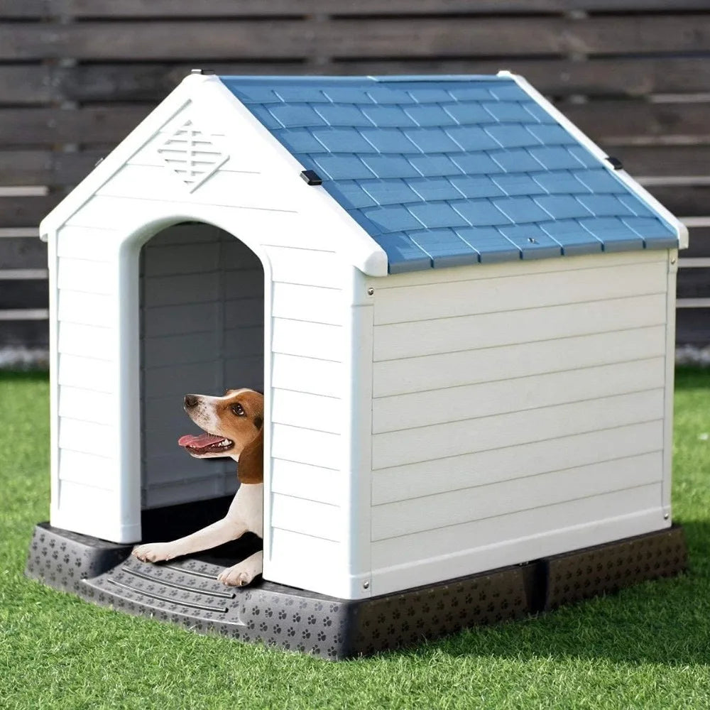 Large Dog House Outdoor for Large Dogs, Plastic 34 Inches Dog House with Sturdy Kennel, Air Vents & Elevated Floor