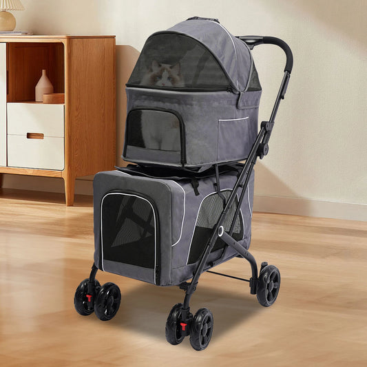 Foldable Pet Stroller Dog Travel Stroller Double Dog Cat Carrying Cart with Storage Basket for Travel Camping