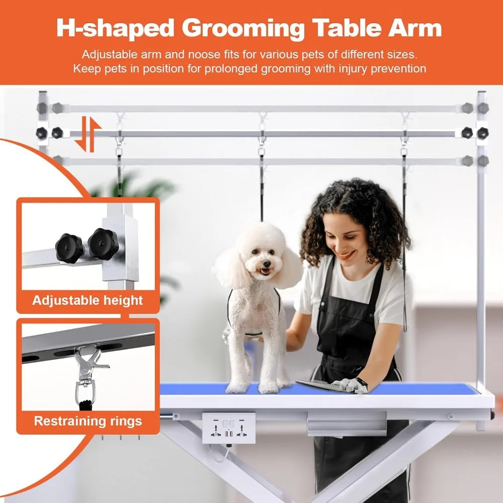 49'' Electric Dog Grooming Table, Professional Heavy Duty Grooming Table for Dogs at Home 400lbs with Tool Organizer/3 Nooses/Ad