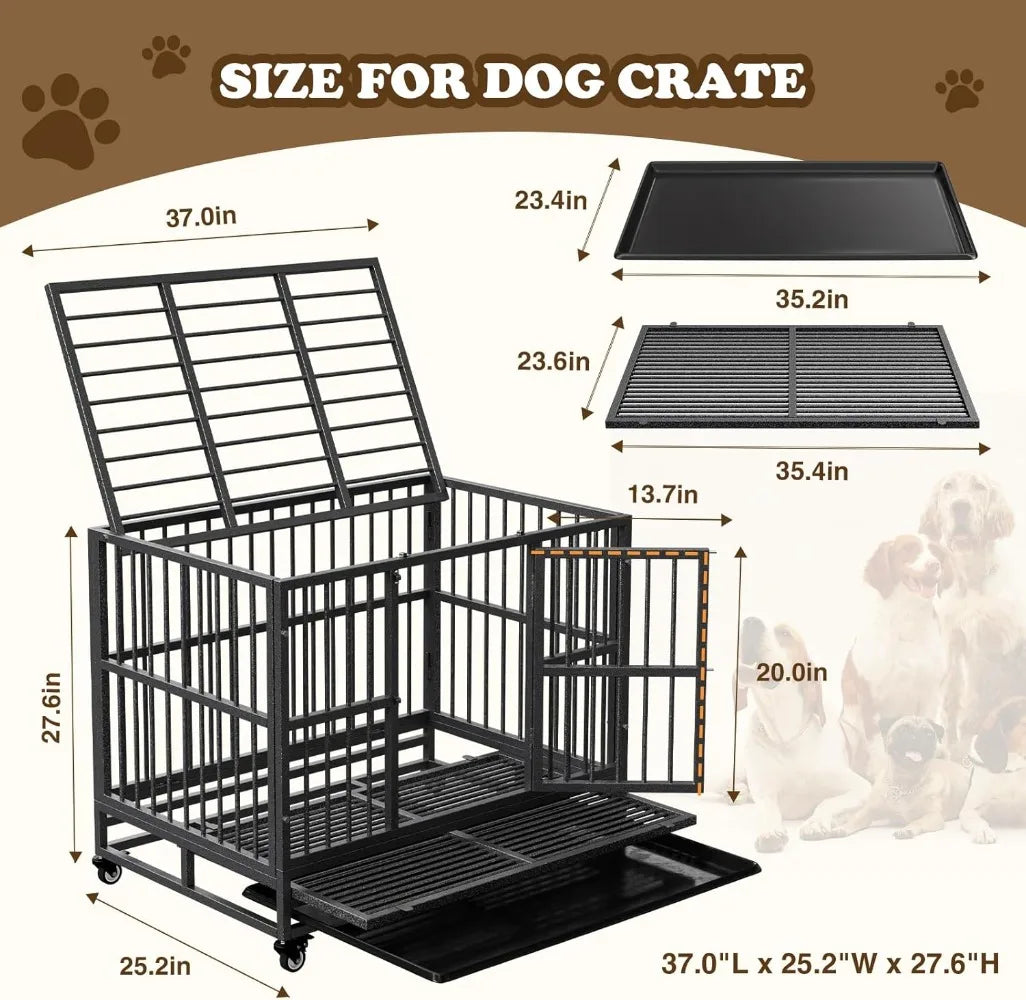 Dog Crate with Removable Tray, 37/42/46 Inch Indestructible and Escape Proof Steel Dog Cage Kennel for High Anxiety Dogs