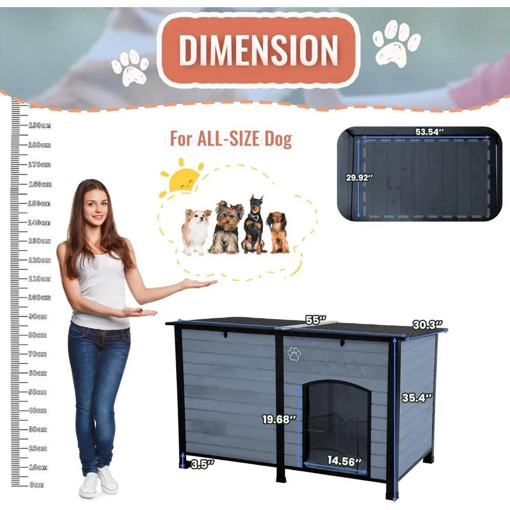 Outdoor Dog House, Indoor Outdoor Doghouse Puppy Shelter Dog House with Iron Frame,Anti-Bite Design Dog Home for Small Medium So