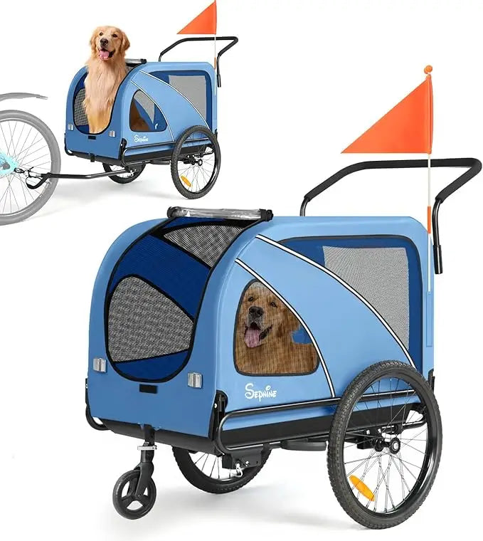 Dog Bike Trailer, Supports up to 88 lbs, 2-in-1 Pet Stroller Cart Bicycle Carrier, Easy Folding Cart Frame with Quick Release W