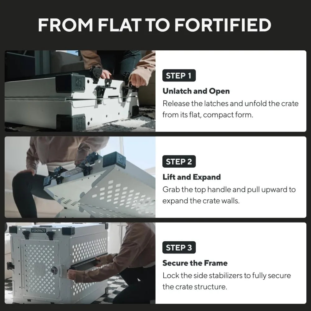Impact Collapsible Dog Crate - Foldable Hard Crate for Large Dogs - Heavy Duty Travel Kennel with Powder-Coated Aluminum - Quick