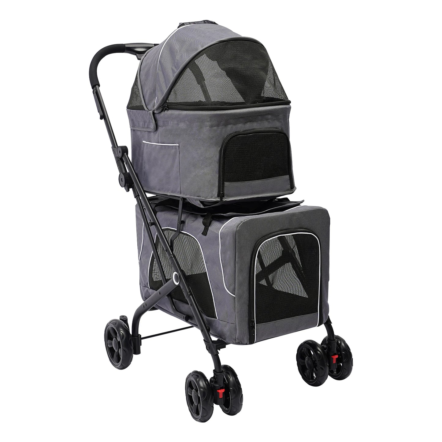 Foldable Pet Stroller Dog Travel Stroller Double Dog Cat Carrying Cart with Storage Basket for Travel Camping
