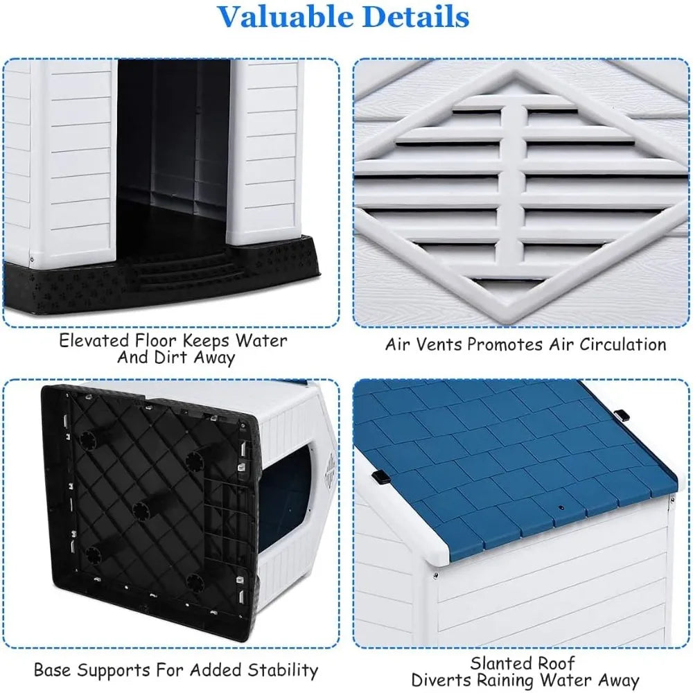 Large Dog House Outdoor for Large Dogs, Plastic 34 Inches Dog House with Sturdy Kennel, Air Vents & Elevated Floor