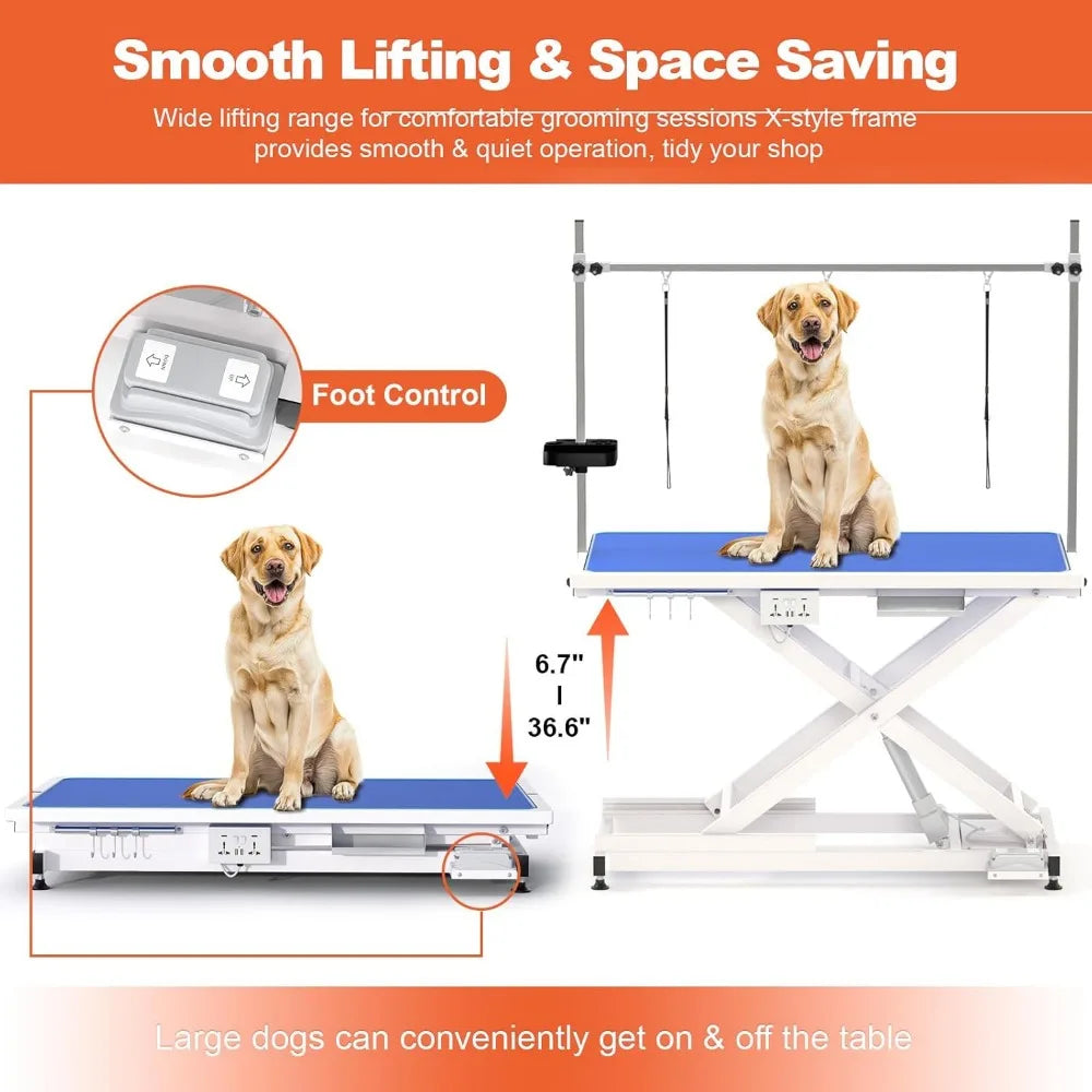 49'' Electric Dog Grooming Table, Professional Heavy Duty Grooming Table for Dogs at Home 400lbs with Tool Organizer/3 Nooses/Ad