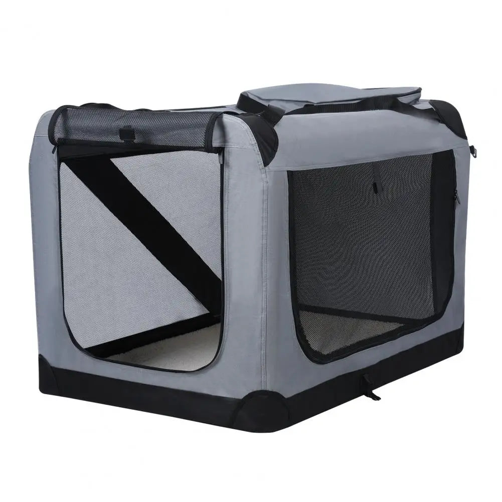 Folding Pet Crate with Mesh Door Window, Portable Travel Collapsible Pet Cage, Medium Large Dog Cat Kennel with Zipper Pocket