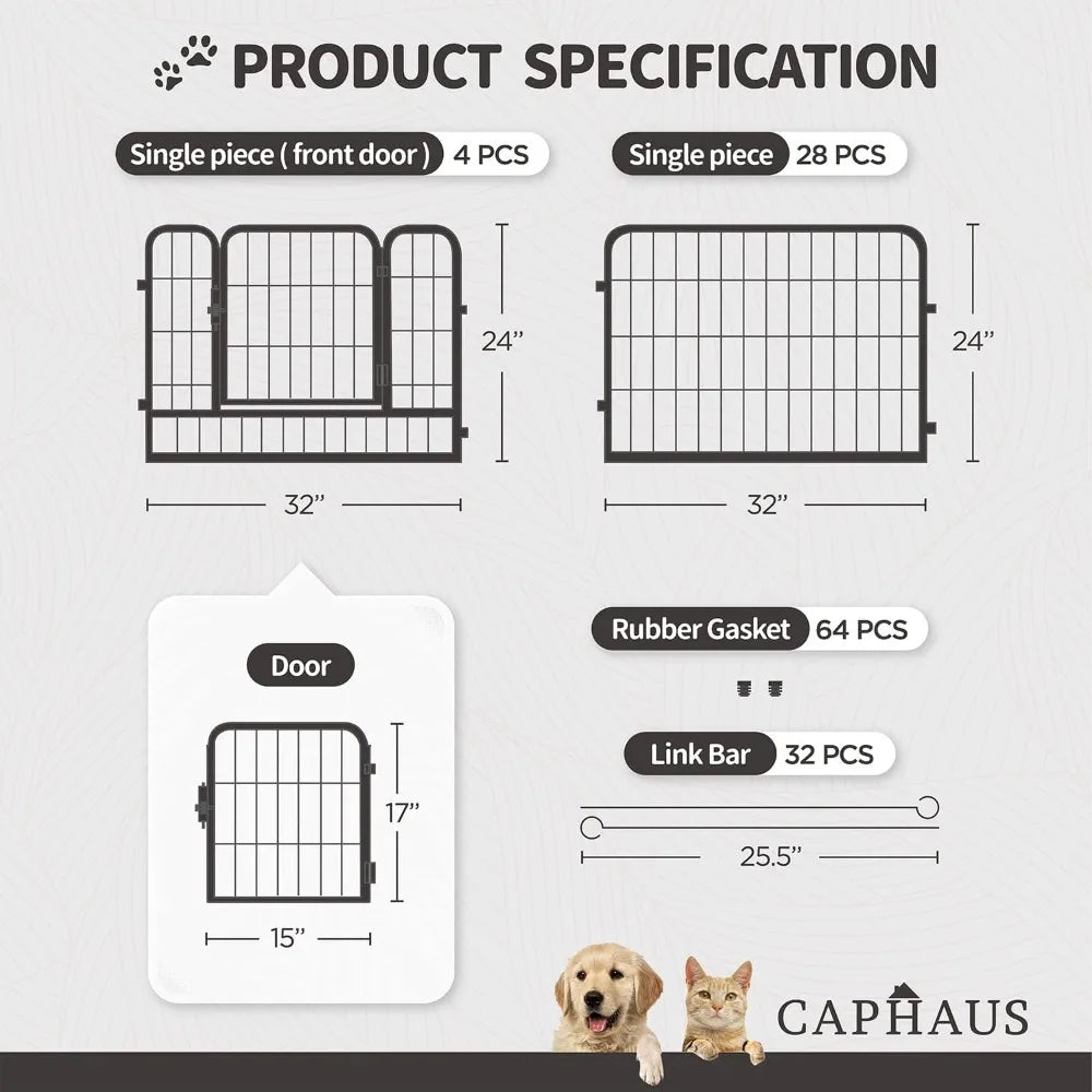 Height Bold Metal Foldable Heavy-Duty Pet Playpen with Door, Available in 32 Panels Indoor/Outdoor Portable Kennel,