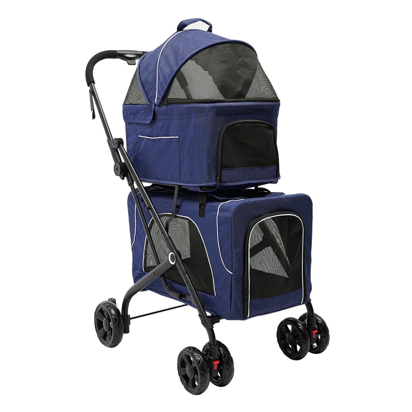 Foldable Pet Stroller Dog Travel Stroller Double Dog Cat Carrying Cart with Storage Basket for Travel Camping