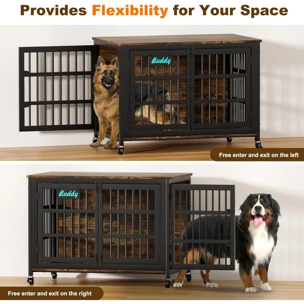 48"/42"/33" Dog Crate Furniture with Name Tag, Heavy Duty Kennel Indoor for Large Dogs, Escape-Proof