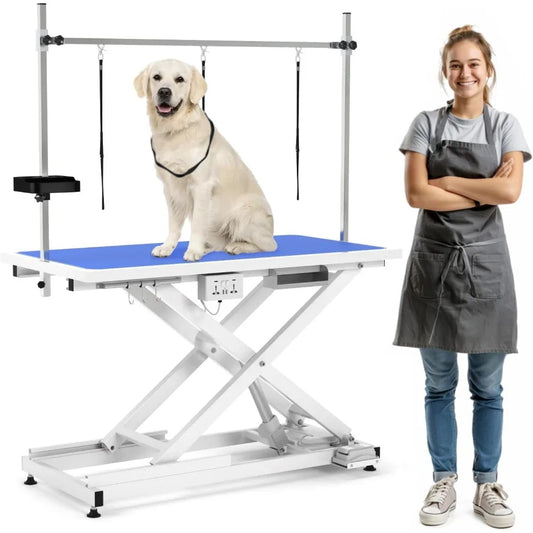 49'' Electric Dog Grooming Table, Professional Heavy Duty Grooming Table for Dogs at Home 400lbs with Tool Organizer/3 Nooses/Ad