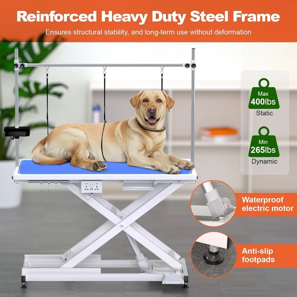 49'' Electric Dog Grooming Table, Professional Heavy Duty Grooming Table for Dogs at Home 400lbs with Tool Organizer/3 Nooses/Ad
