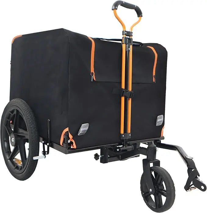 Foldable Pet Jogging Stroller Dog Carriers Bicycle Trailer Pet Dog Cat Bike Trailer Orange and Black - Ideal for Small Pets